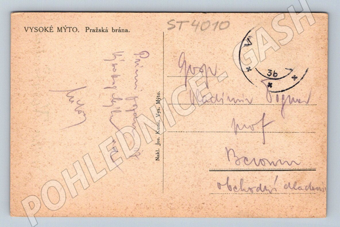 Postcard Vysoké Mýto Prague Gate (ST4010)