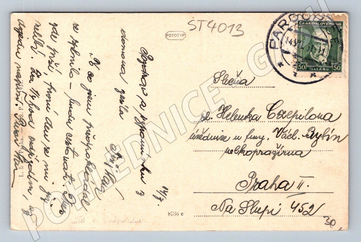 Postcard Pardubice castle postal service (ST4013)
