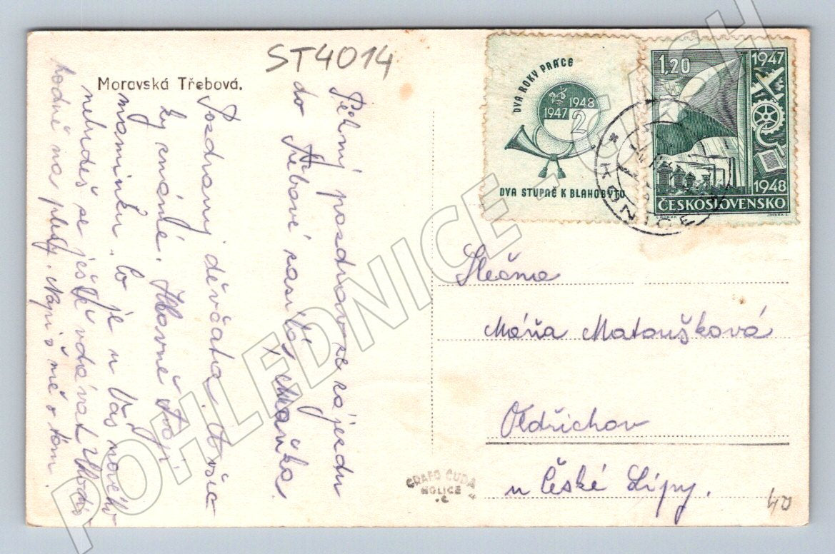 Postcard Moravská Třebová 1948 Czechoslovakia (ST4014)