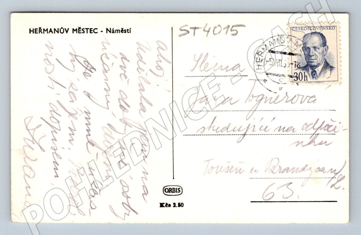 Postcard Heřmanův Městec Baroque Church 1951 (ST4015)