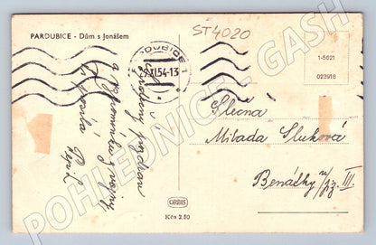 Postcard Pardubice House with Jonas 1954 (ST4020)