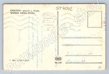 Postcard Chrudim monument to J Ressl 1955 (ST4042)