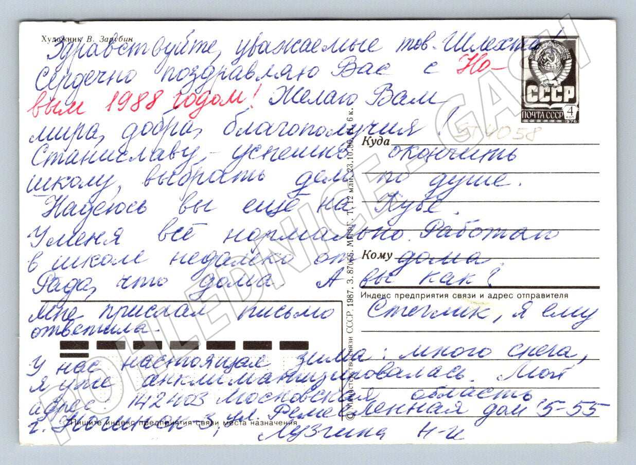 Postcard USSR 1988 V Zarubin animals (ST4058)