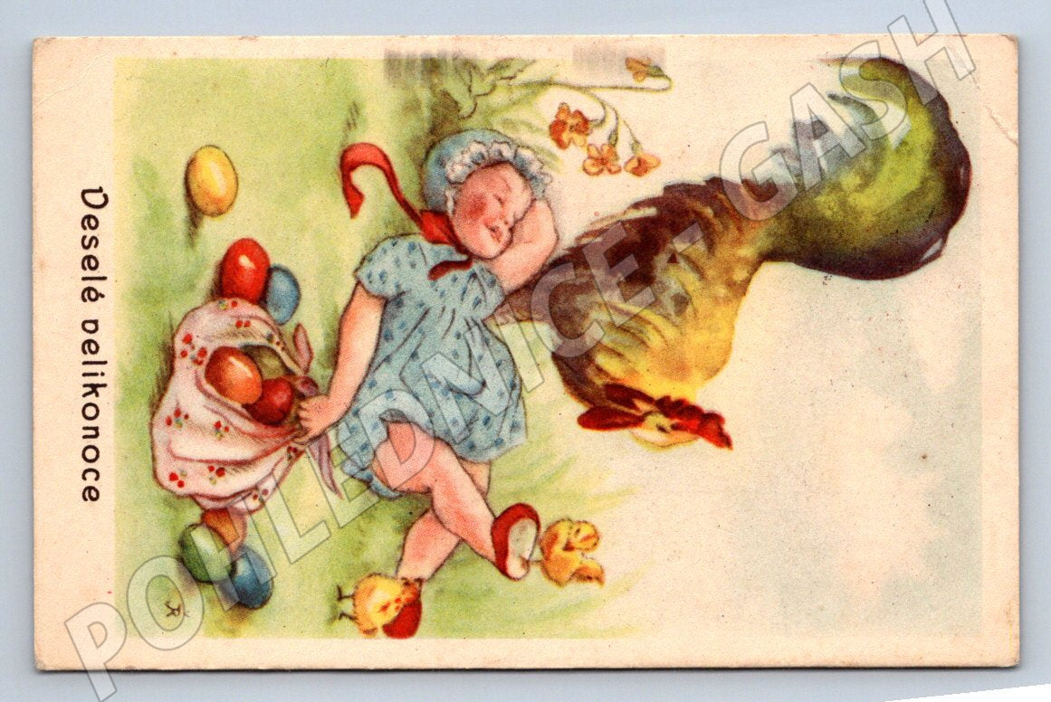 Postcard Easter Child and Rooster (ST4060)