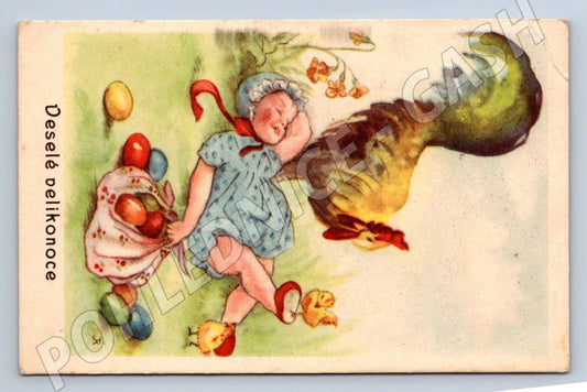 Postcard Easter Child and Rooster (ST4060)