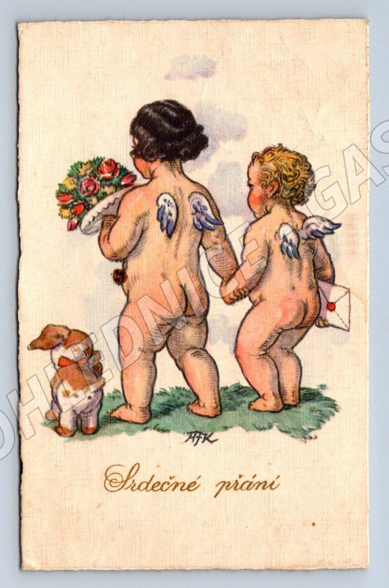 Postcard New Year's Angels 1932 (ST4061)