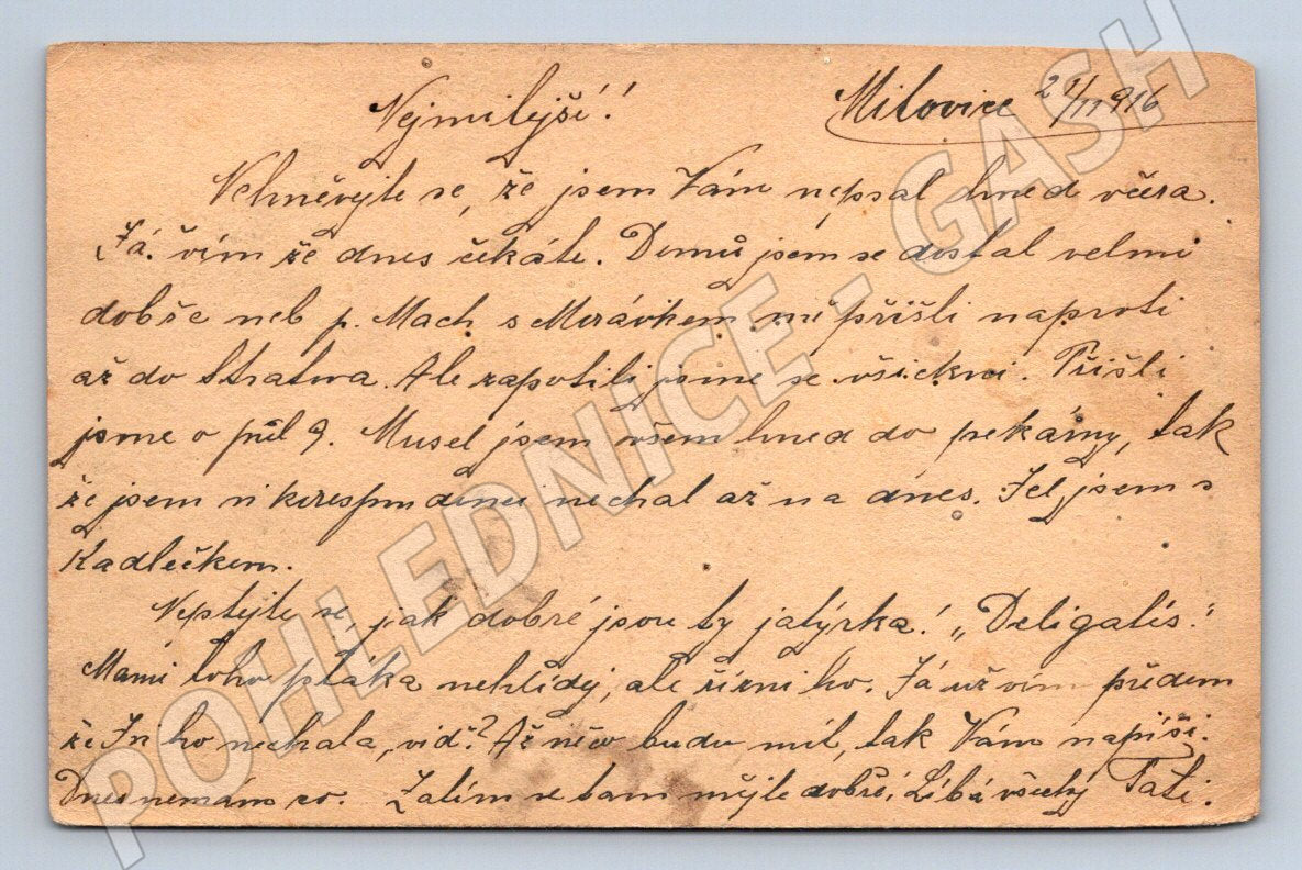 Postcard Milovice Kutná Hora handwritten (ST4134)