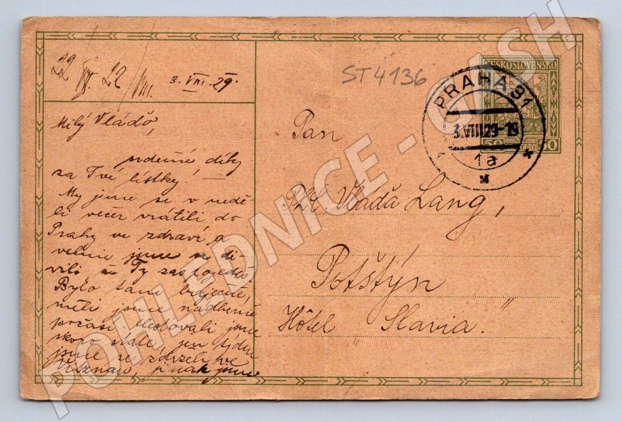 Postcard Czechoslovakia Prague 1929 handwritten (ST4136)