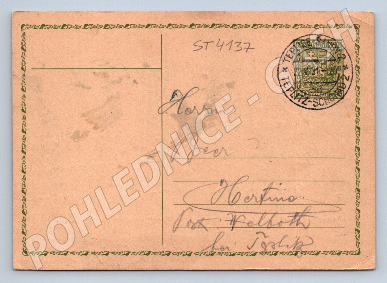 Postcard Czechoslovakia postage stamp handwritten (ST4137)