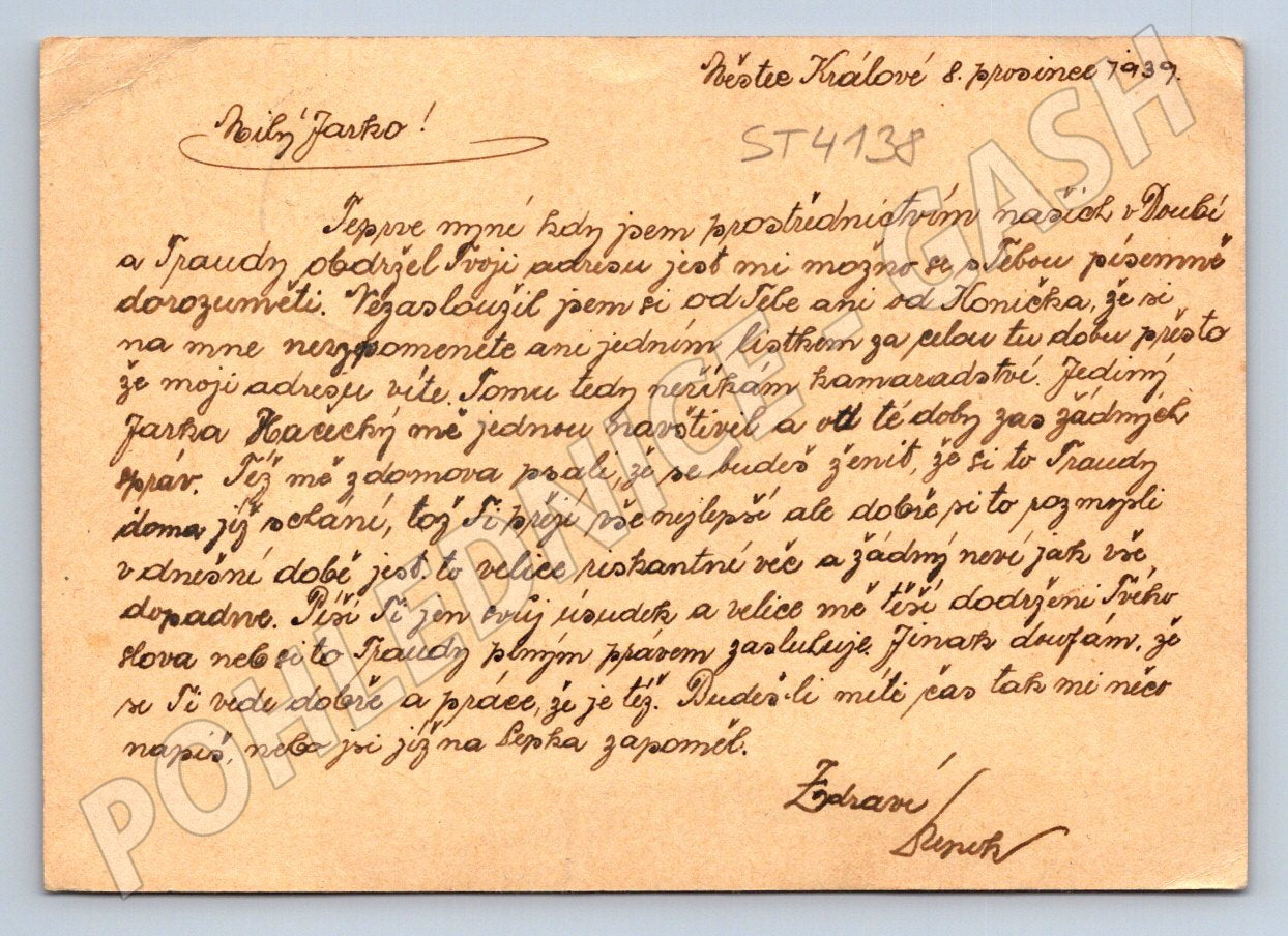 Postcard Czechoslovakia Městec Králové 1939 used (ST4138)