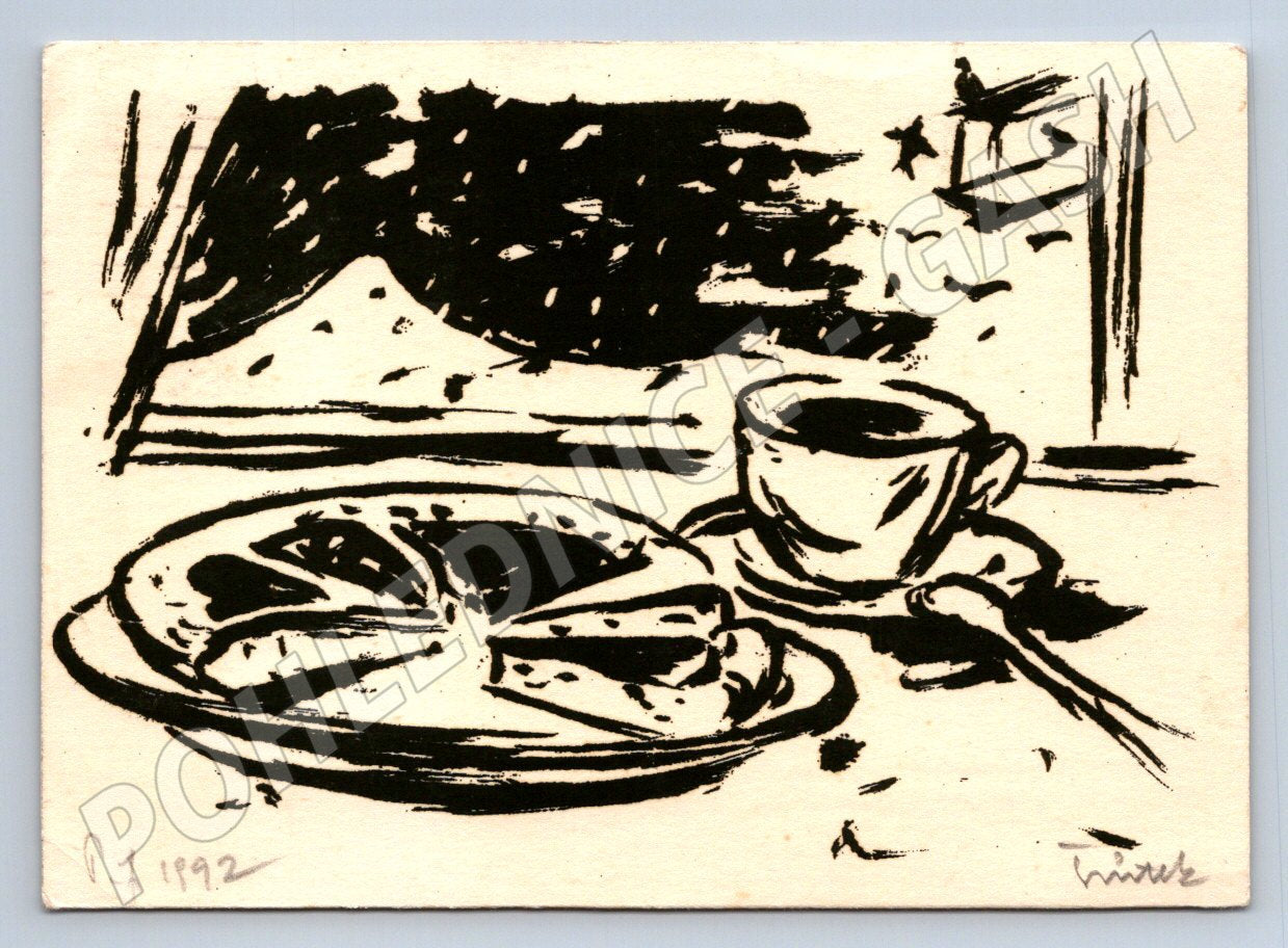 Postcard still life coffee and cake 1992 (ST4151)