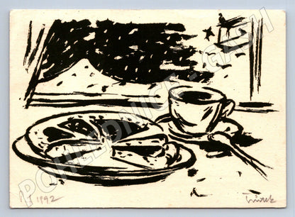 Postcard still life coffee and cake 1992 (ST4151)