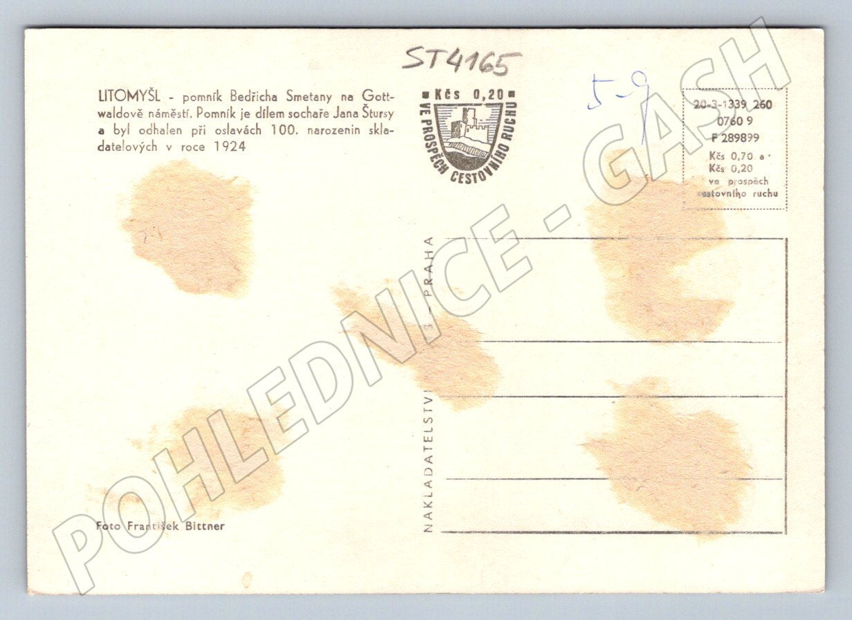 Postcard Litomyšl monument to Bedřich Smetana (ST4165)