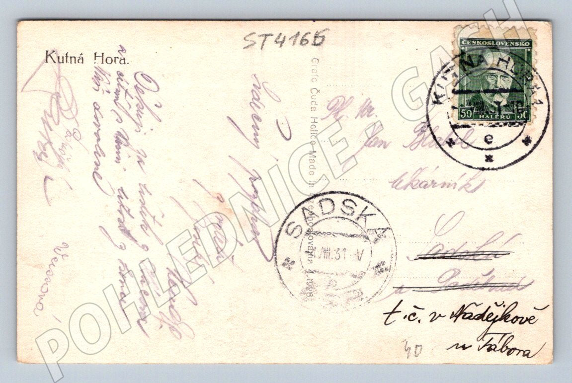 Postcard Kutná Hora Czechoslovakia 1931 (ST4166)