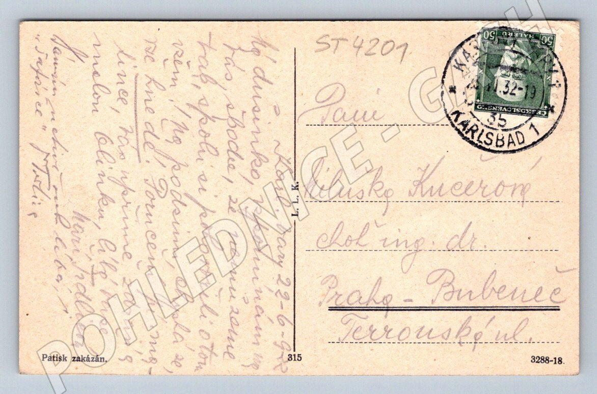 Postcard Karlovy Vary Hot Spring Hall 1932 (ST4201)