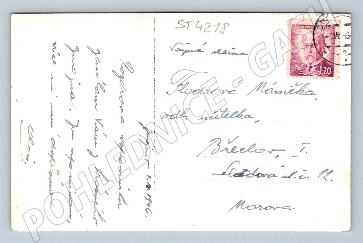 Postcard old castle black and white 1956 (ST4218)