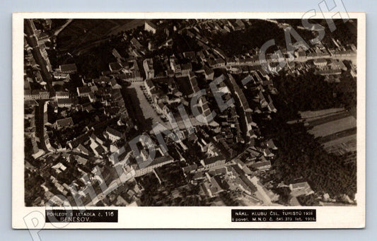 Pohlednice Benešov letecký pohled 1928 (ST4224)