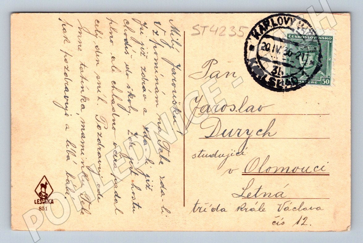 Postcard Karlovy Vary Rock and Mill Spring 1931 (ST4235)