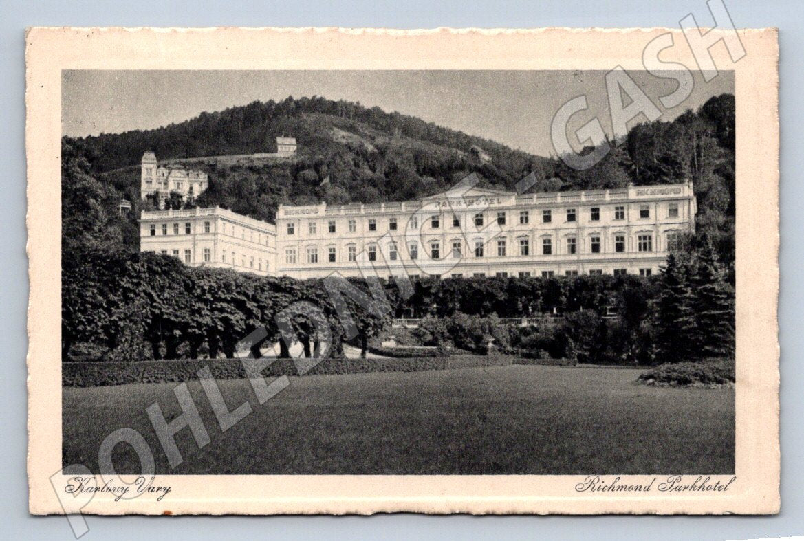 Postcard Karlovy Vary Richmond Parkhotel 1936 (ST4236)
