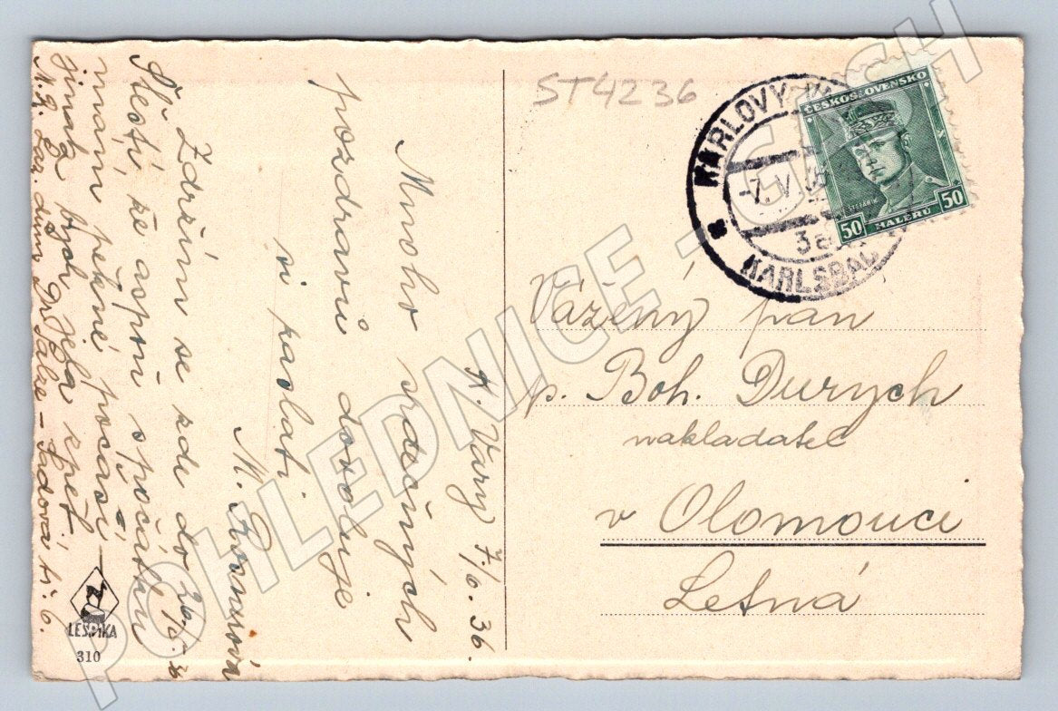 Postcard Karlovy Vary Richmond Parkhotel 1936 (ST4236)