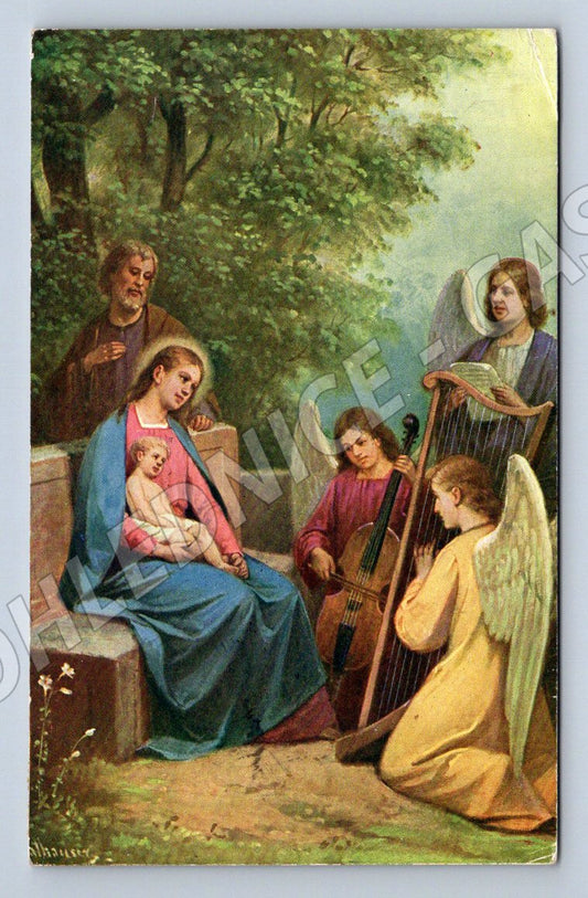 Postcard Holy Family and Angels 1928 (ST4243)