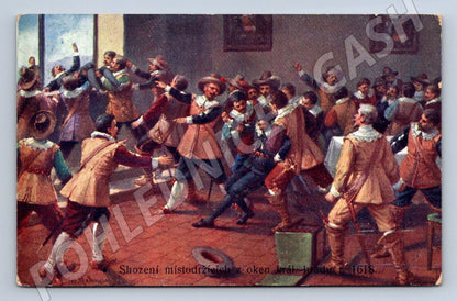 Defenestration 1618 historical postcard (ST4247)