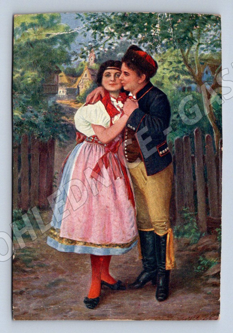 Postcard of a couple in traditional costumes from Louny (ST4263)