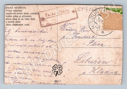 Postcard of a couple in traditional costumes from Louny (ST4263)