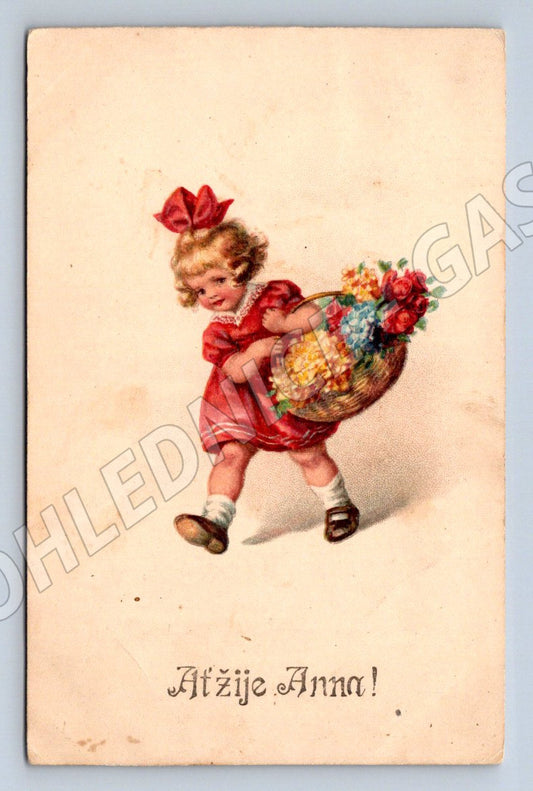 Postcard child with flowers 1922 (ST4287)