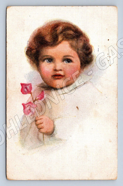 Postcard child with flower 1921 (ST4290)