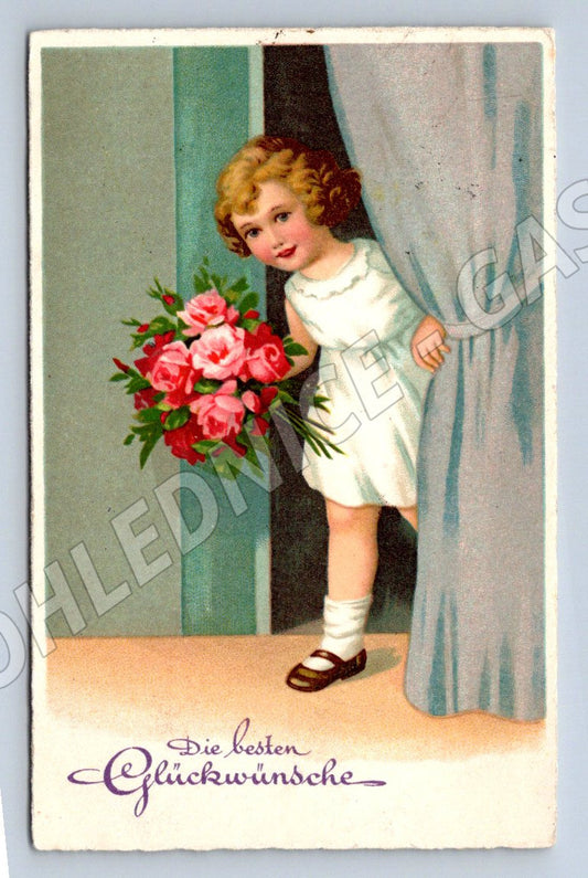 Postcard girl with flower Germany (ST4294)