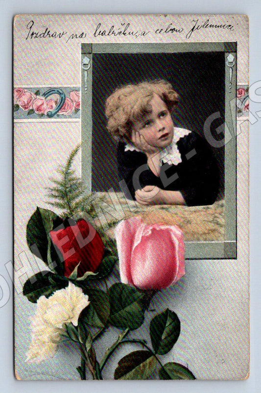 Postcard girl and rose 1921 (ST4297)
