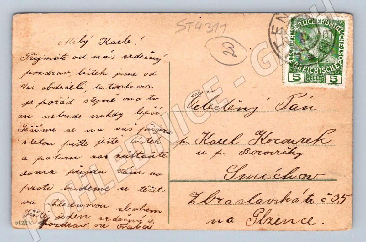 Pohlednice Smíchov kolorovaná 1905 (ST4311)