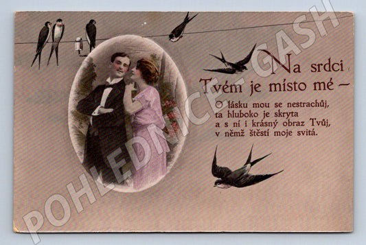 Pohlednice párek a vlaštovky verš (ST4312)