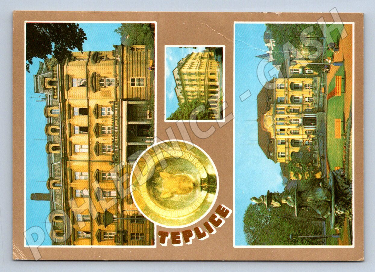 Pohlednice Teplice budovy a kašna 1983 (TP1933)