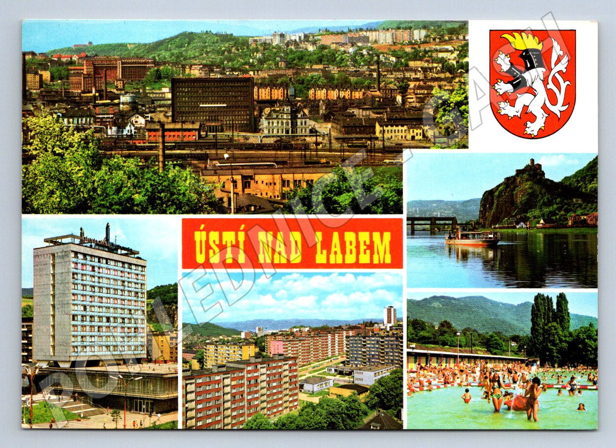 Pohlednice Ústí nad Labem koláž památky a město (TP1937)