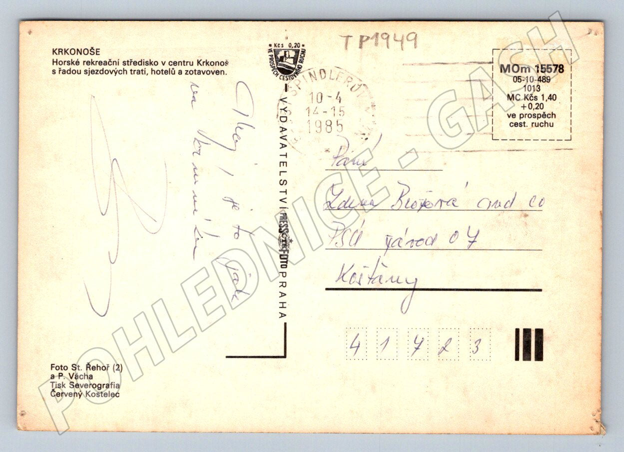 Pohlednice Špindlerův Mlýn zimní středisko lyžování 1985 (TP1949)