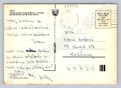 Pohlednice Orlík zámek, interiér, letecký pohled 1968 (TP1950)