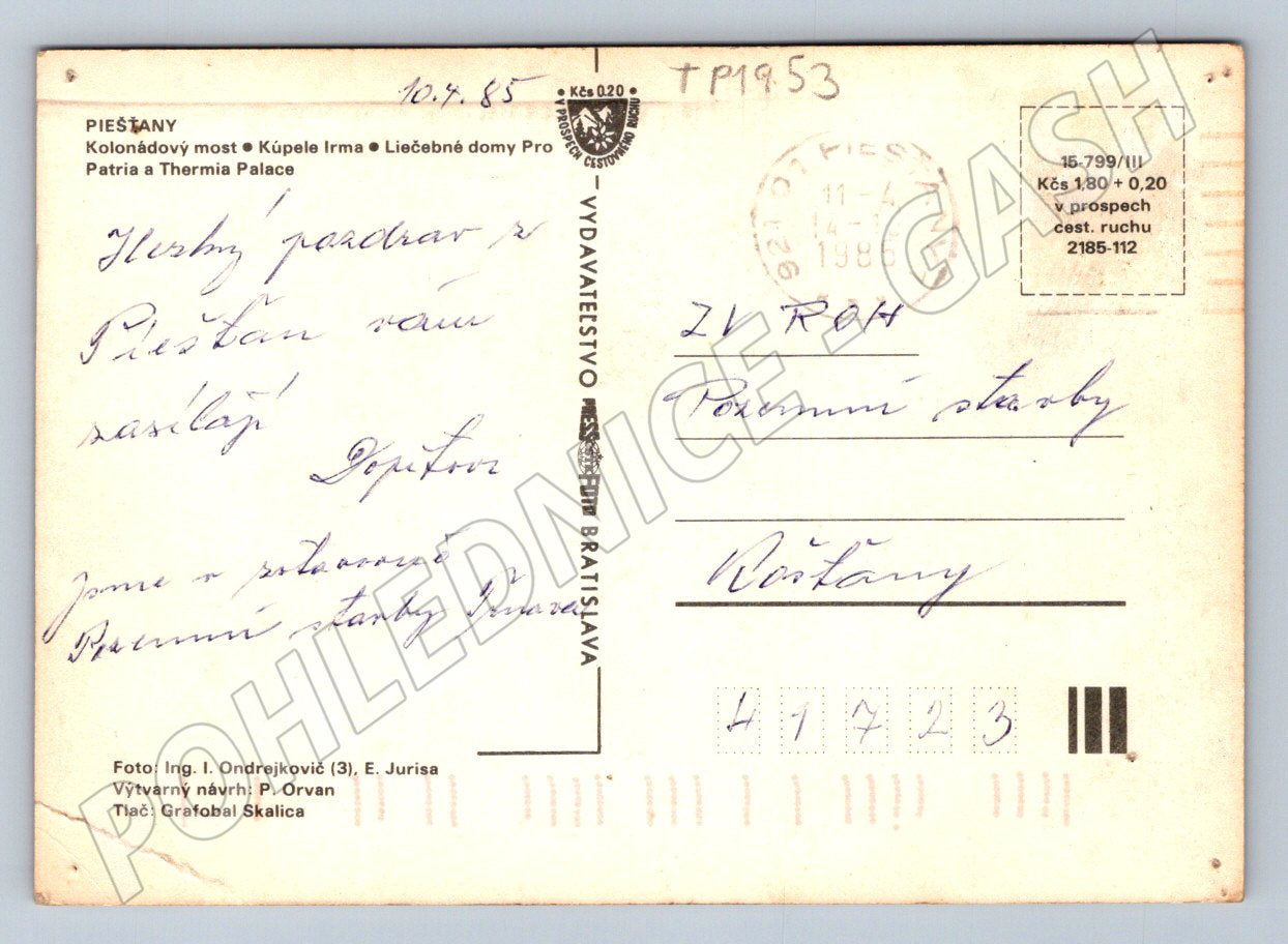 Pohlednice Slovensko Piešťany lázně koláž 1985 (TP1953)