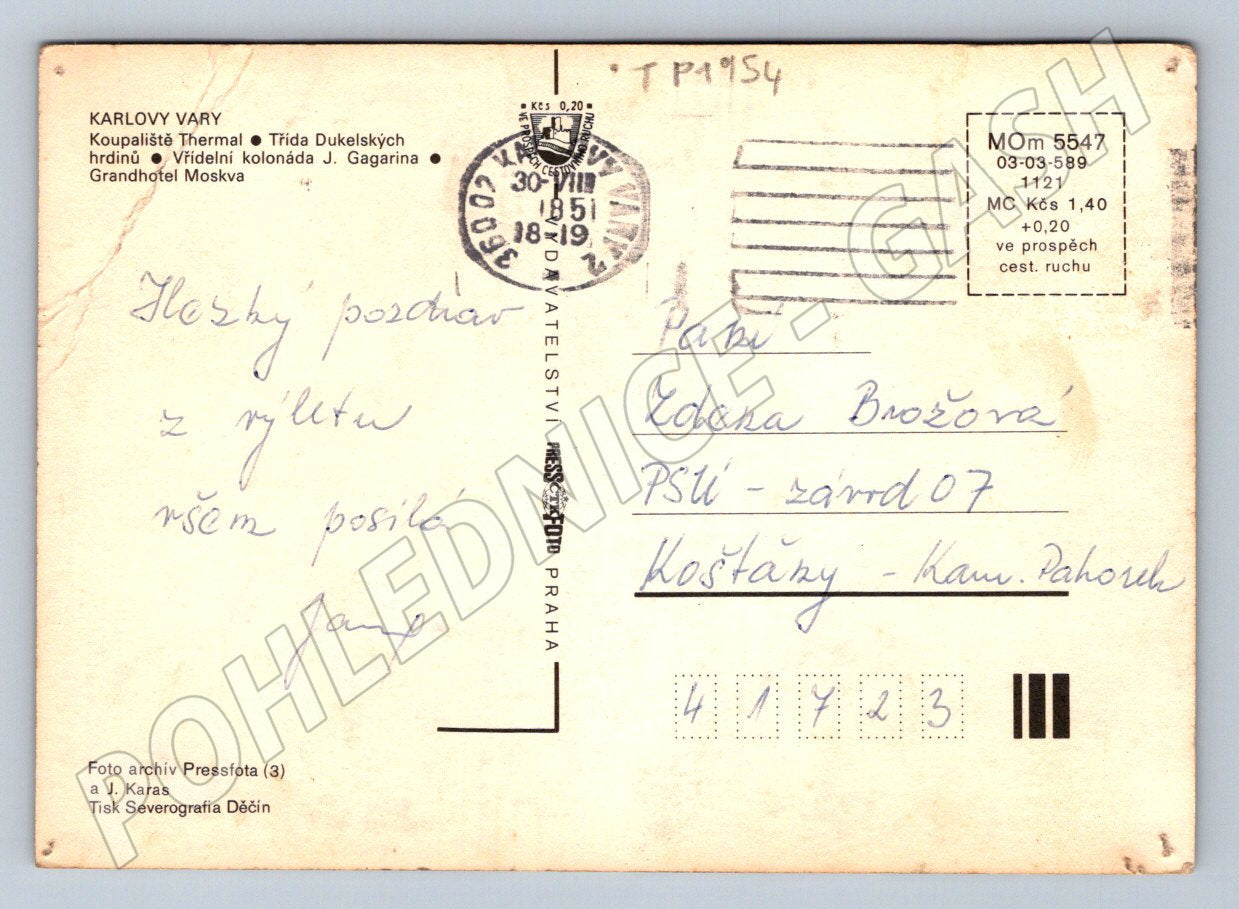 Pohlednice Karlovy Vary Koupaliště Thermal a další 1951 (TP1954)