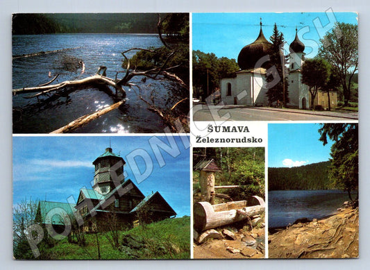 Pohlednice Šumava Železnorudsko jezera kostel cca 1970 (TP1962)
