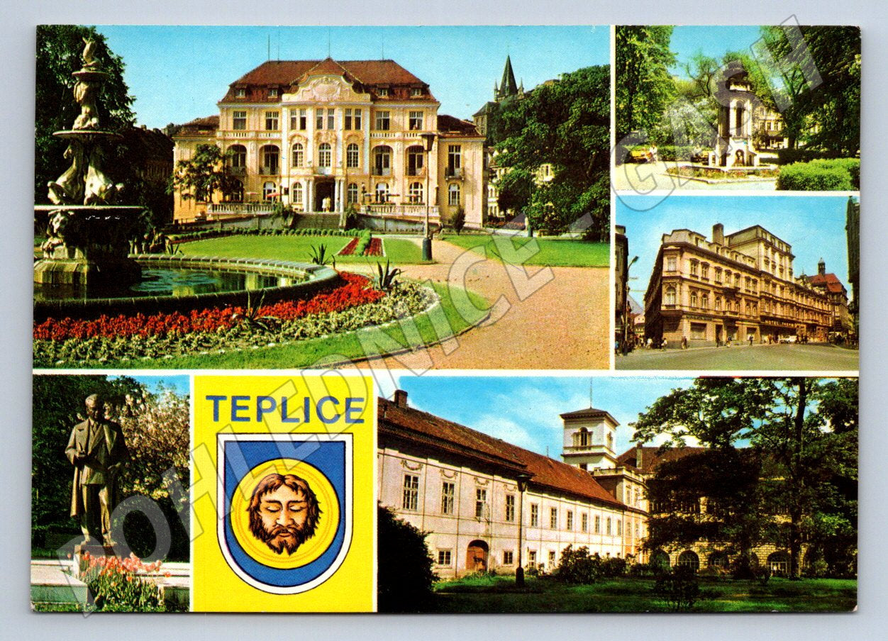 Pohlednice Teplice koláž s lázněmi a zámkem (TP1984)
