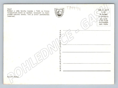 Pohlednice Telč pohled z věže kostela na náměstí 1965 (TP1994)
