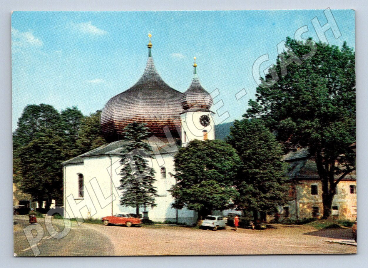 Pohlednice Železná Ruda kostel Šumava 1972 (TP2021)