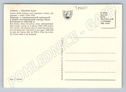 Pohlednice Železná Ruda kostel Šumava 1972 (TP2021)