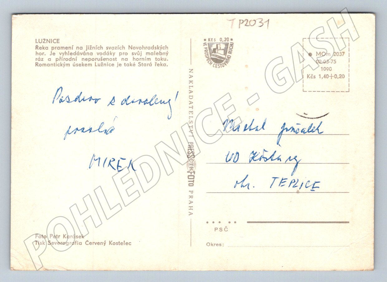Pohlednice Lužnice řeka vodáci kempování 1975 (TP2031)
