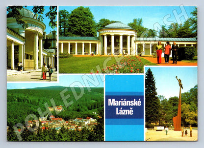 Pohlednice Mariánské Lázně koláž prameny a památník (TP2034)
