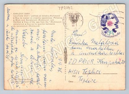 Pohlednice Karlovy Vary jelen socha sanatorium Richmond 1976 (TP2042)