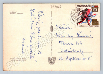 Pohlednice Soběslav náměstí s kostelem 1970s (TP2065)