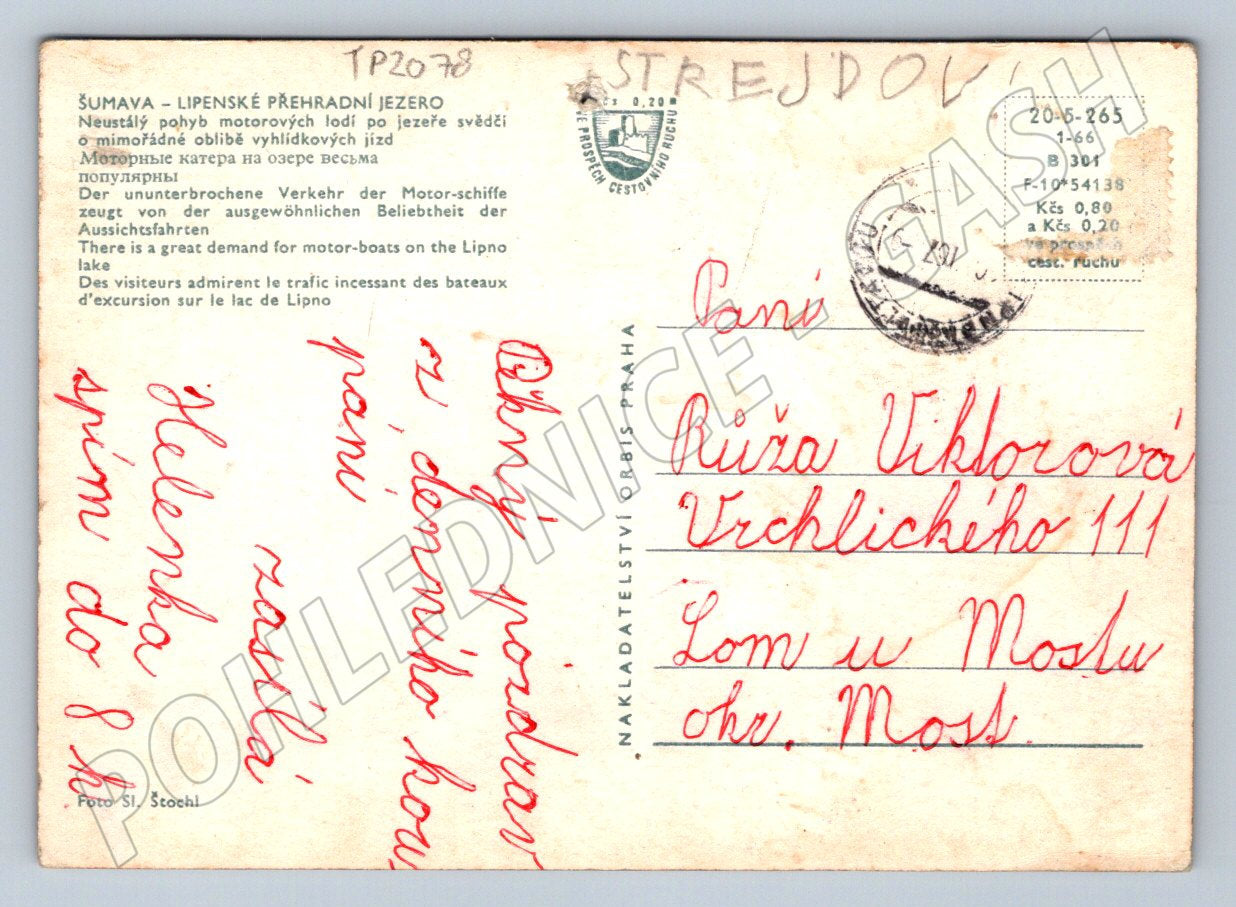 Pohlednice Lipenské jezero lodě 1966 (TP2078)